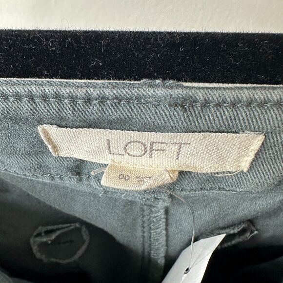 NWT Loft Slate Gray Gold Button Fly Frayed Hem Pant Jean Front Stitch Seams 00 - Picture 5 of 12